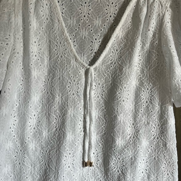 Michael Kors White Short Sleeve Tie Front Blouse - Picture 3 of 8